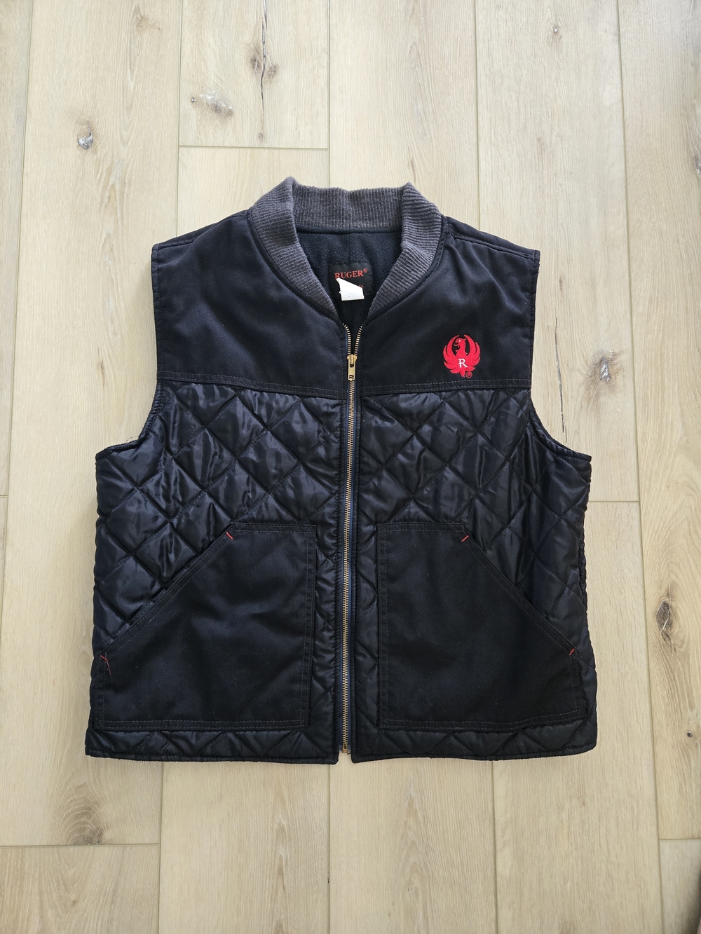 Ruger Mens Quilted Full Zip Vest Black Stand Collar Pockets Lined L